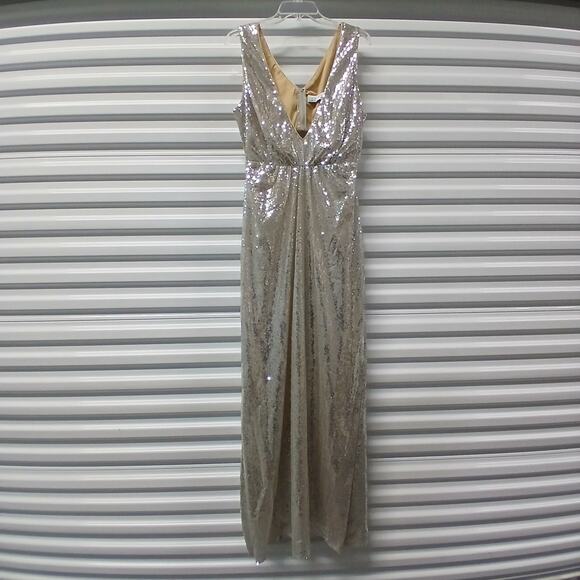 Mac Duggal Formal Evening Gown Womens Plus 16W Silver Maxi Dress Wedding Party - Picture 4 of 12